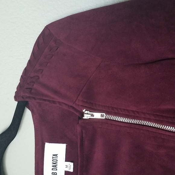 BB Dakota Plum Edgy Faux Suede Moto Crop Jacket Medium mauve wine - Picture 3 of 11